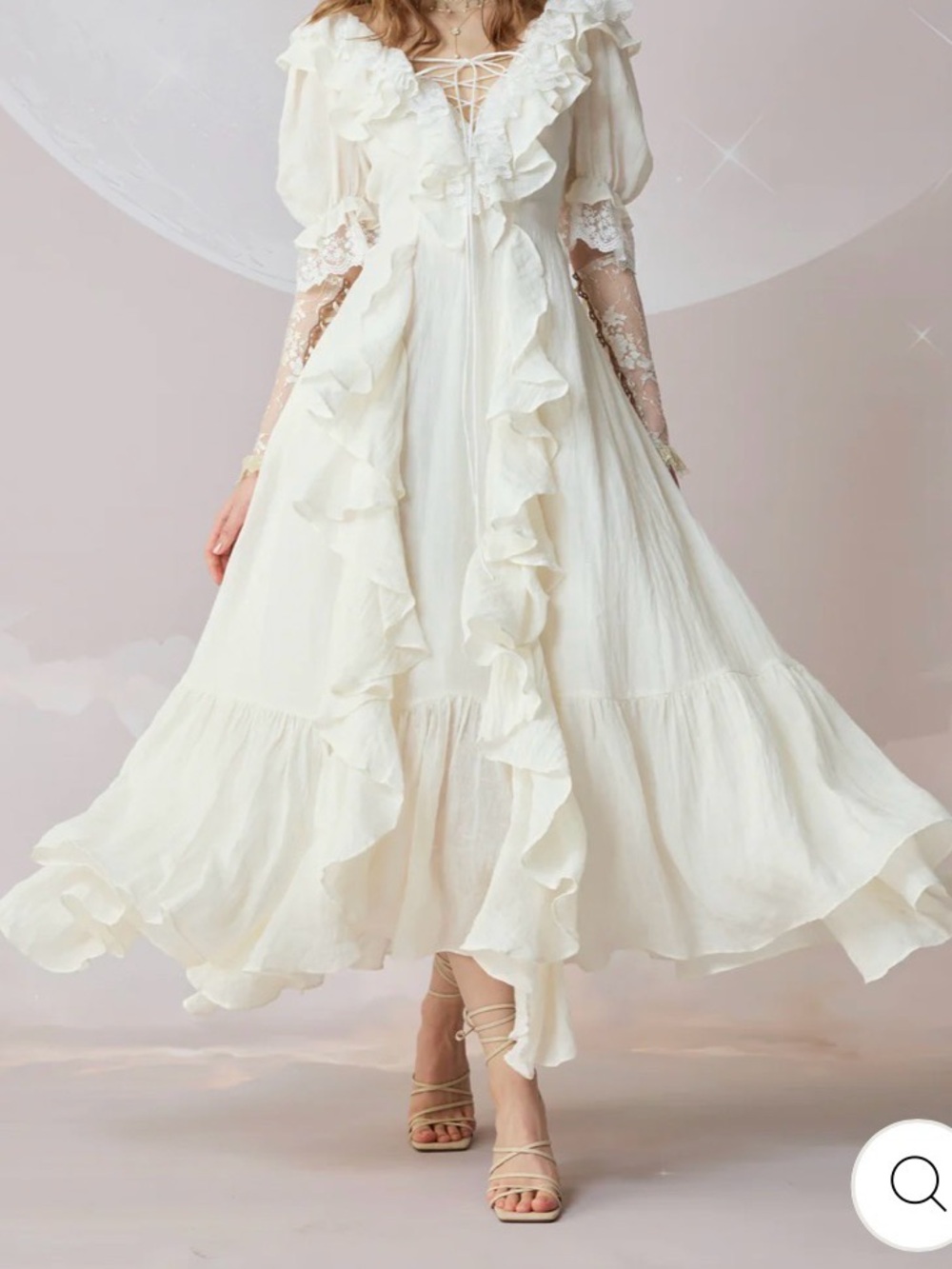 Linennaive - Romantic Ivory Ruffled Maxi Dress - M